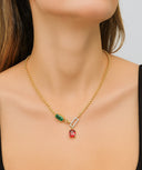 Ruby & Green Tourmaline In-Frame Necklace with Pavé Diamonds