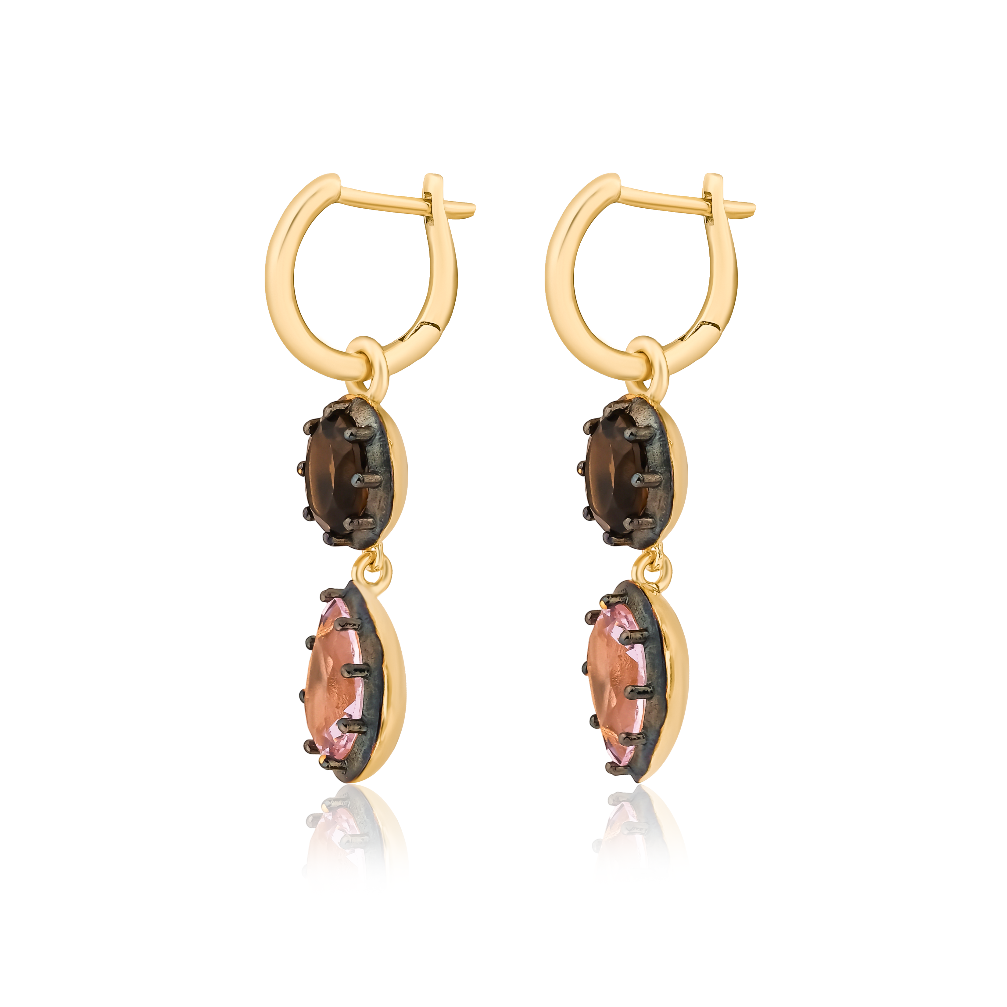 Pink Sapphire & Smoky Quartz Earrings