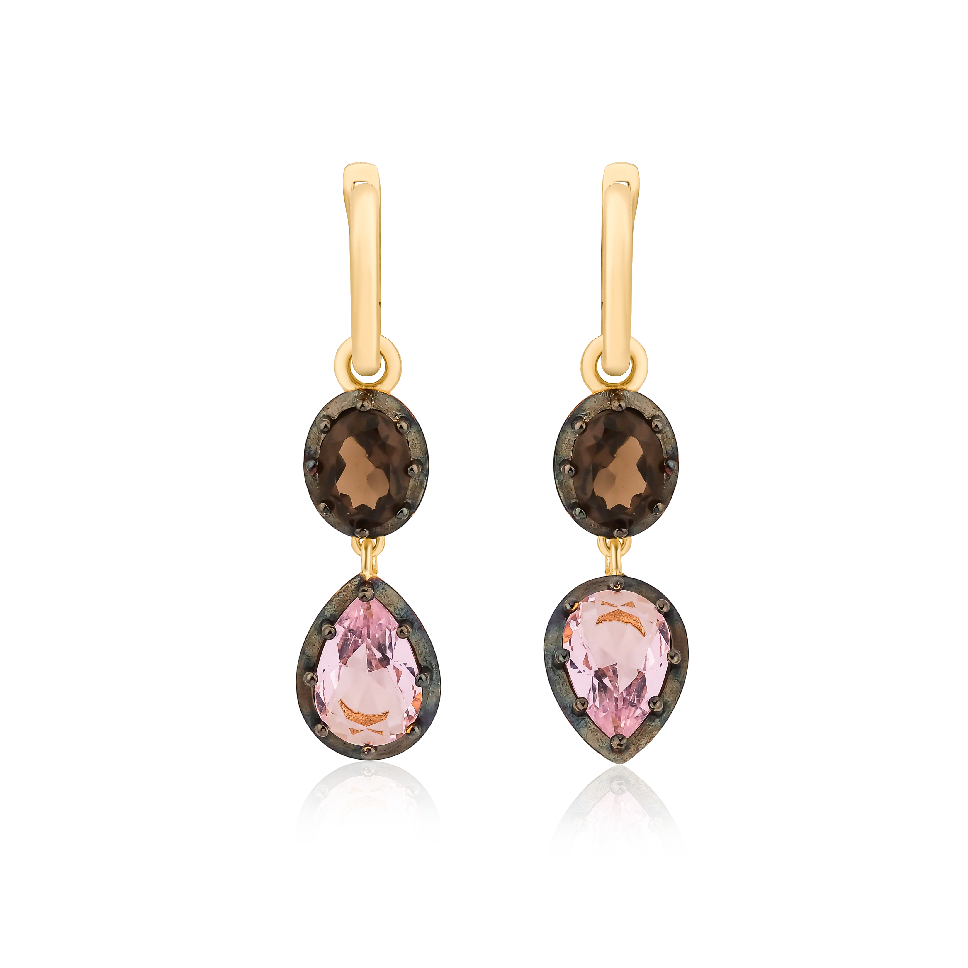 Pink Sapphire & Smoky Quartz Earrings
