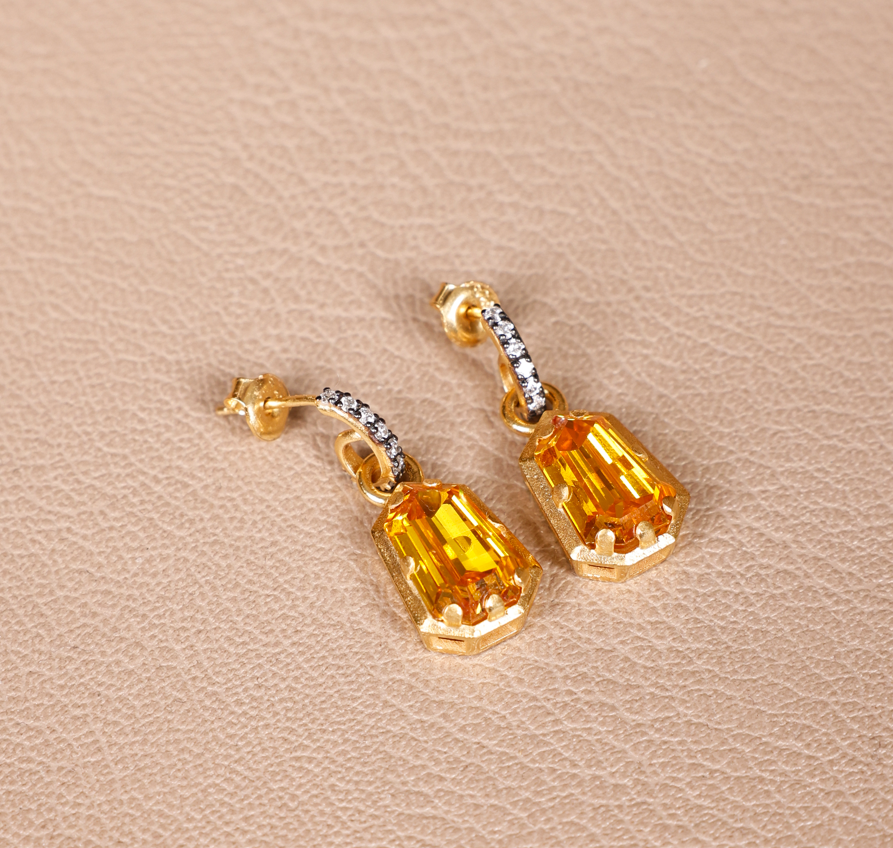 Special-Cut Citrine & Diamond Earrings