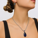 Blue Sapphire Pendant with Pavé Sapphire Frame