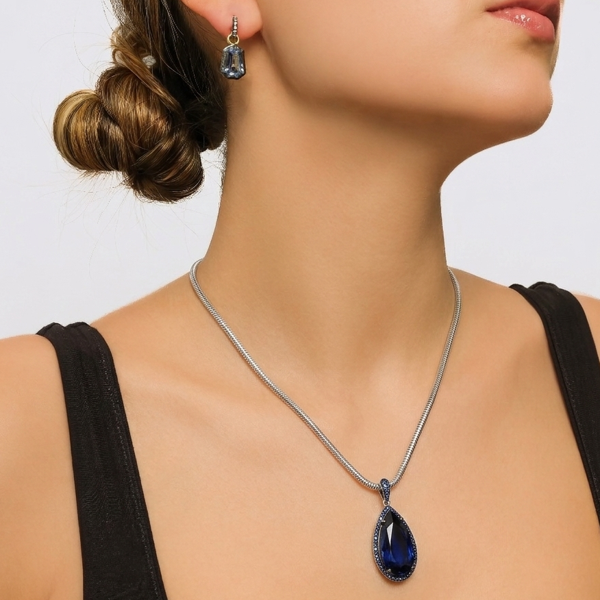 Sapphire Pendant with Pavé Sapphire Frame