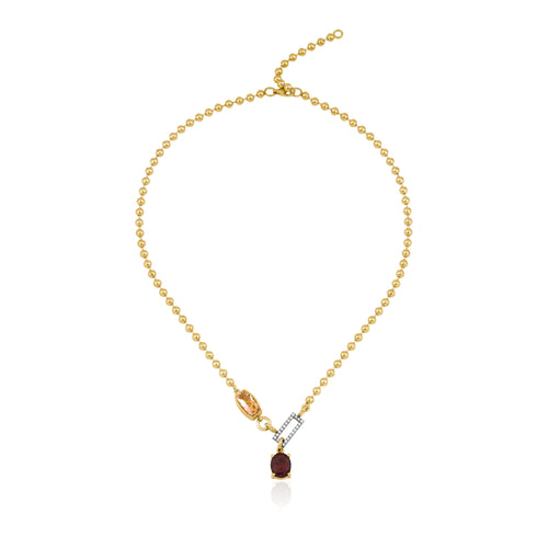 Garnet & Morganite In-Frame Necklace with Pavé Diamonds