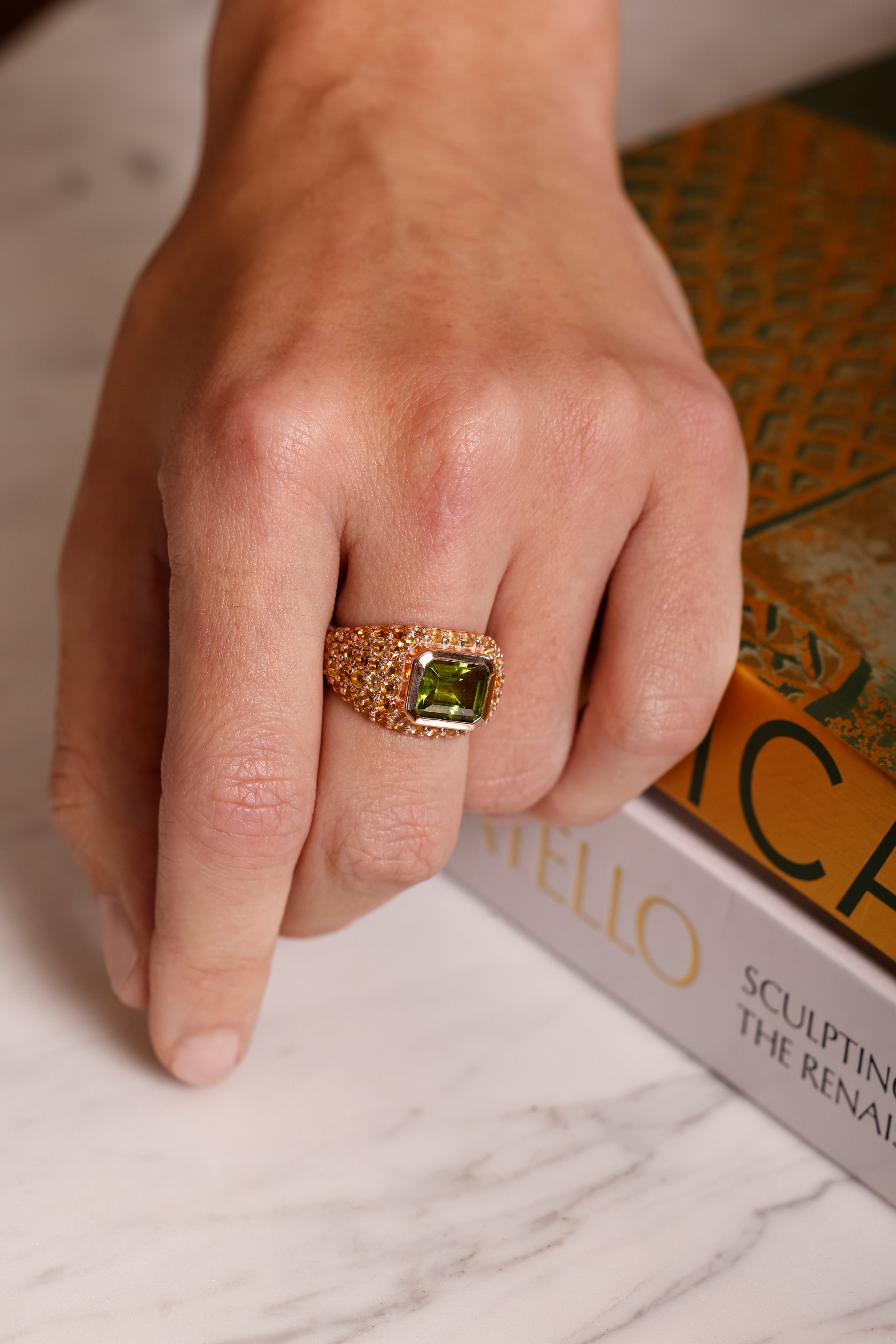 Peridot & Citrine Pavé Ring