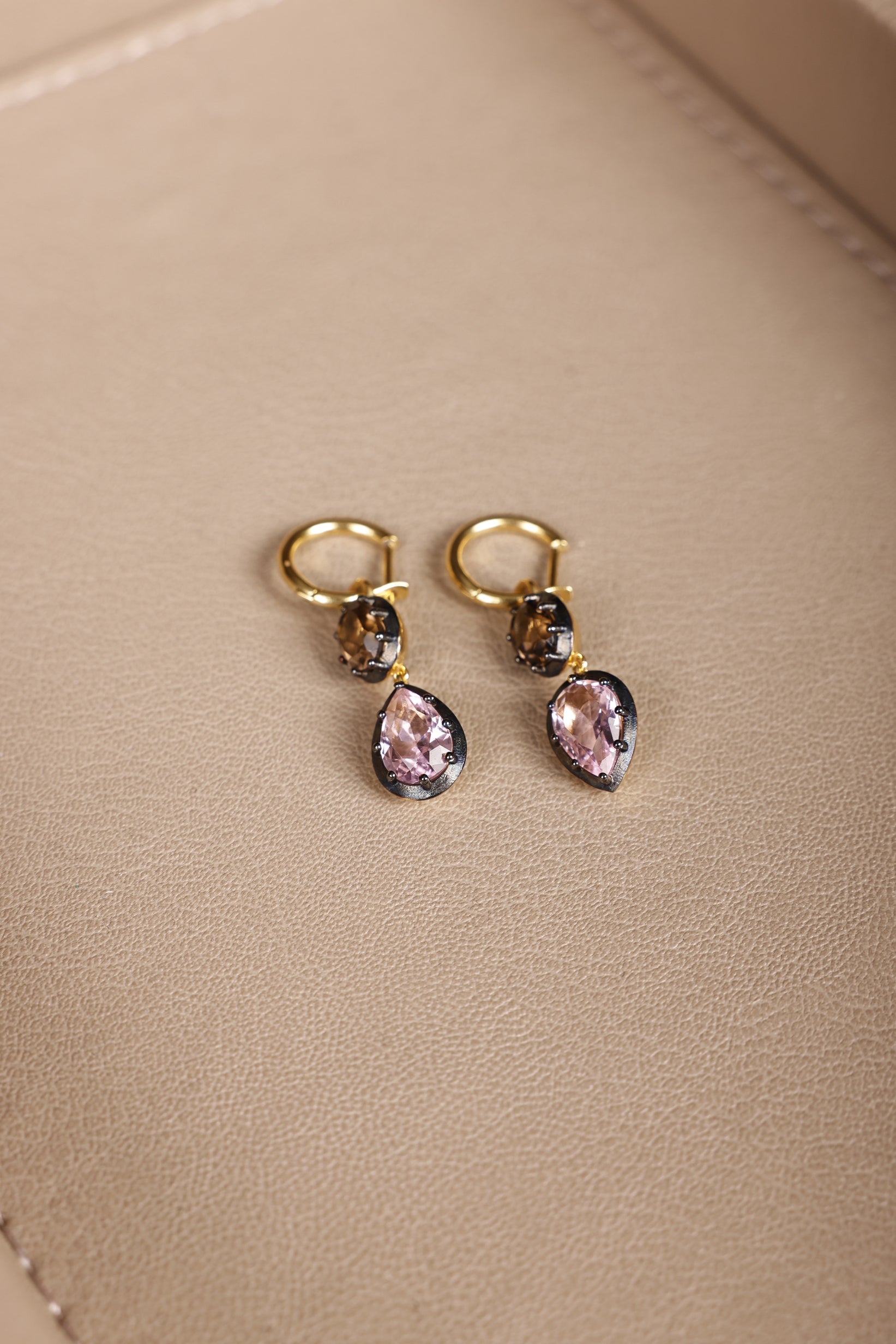 Pink Sapphire & Smoky Quartz Earrings