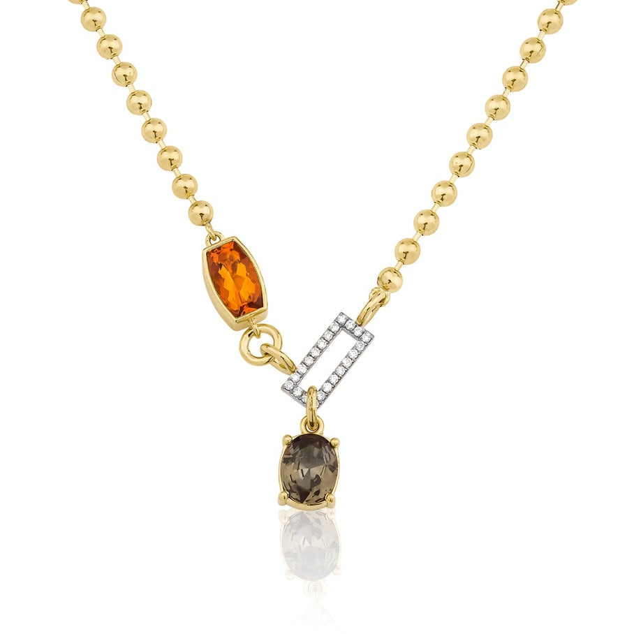 Green Tourmaline & Citrine In-Frame Necklace with Pavé Diamonds
