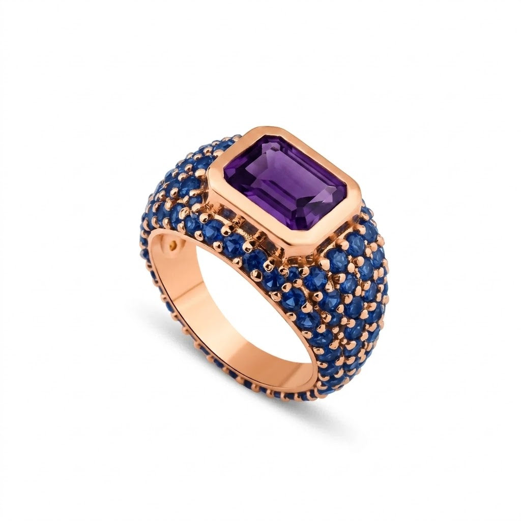 Amethyst & Blue Sapphire Pavé Ring