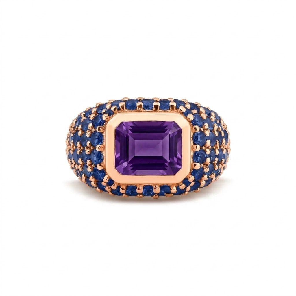 Amethyst & Blue Sapphire Pavé Ring